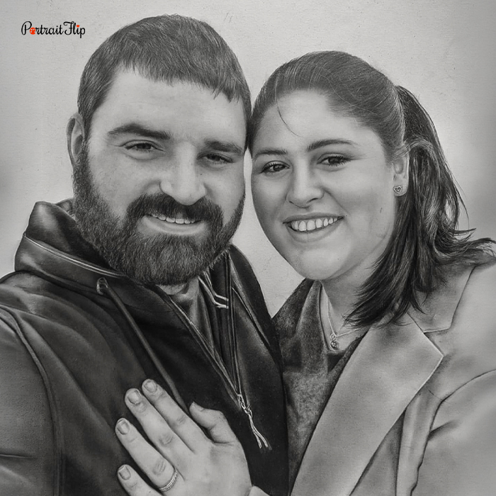 Pencil sketch portrait of a couple